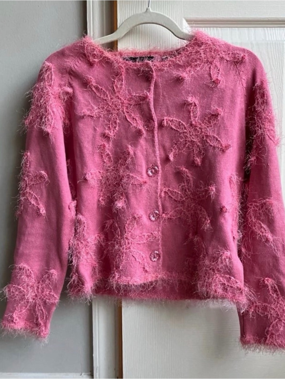 Michael Simon Pink Fuzzy Button Cardigan